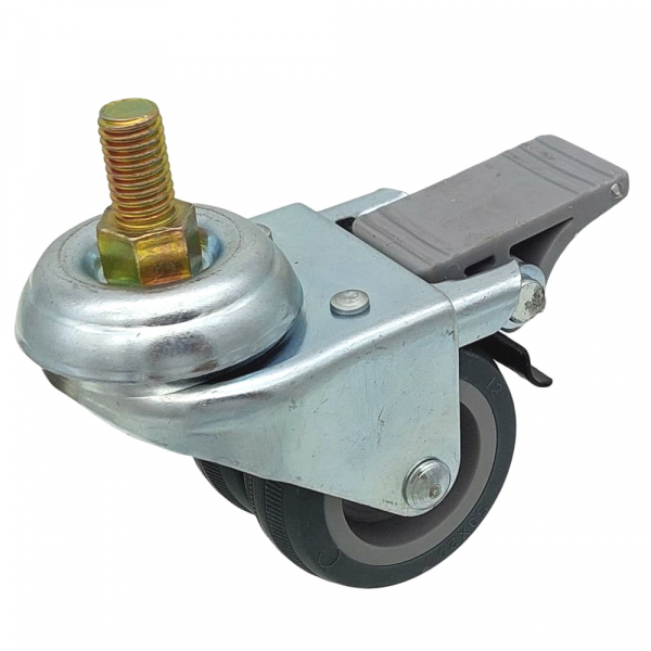 Колесо поворотное сдвоенное D=50MM болт м10 с тормозом
