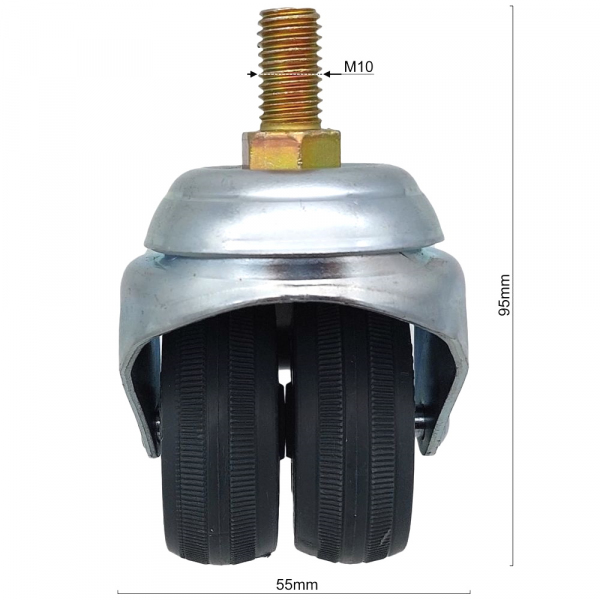 Колесо поворотное сдвоенное D=50MM болт м10 с тормозом